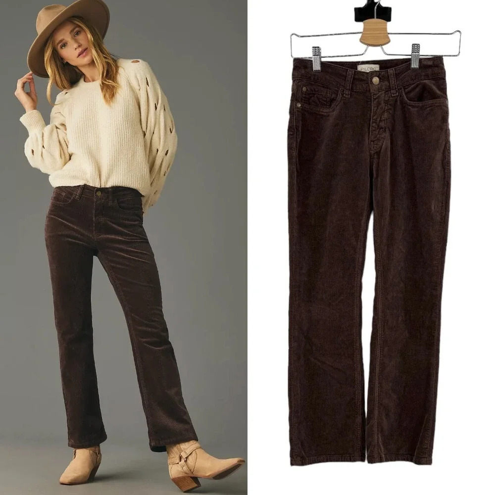 Anthropologie Pilcro The Yaya Corduroy Pants Mid-rise Crop Flare Brown Size 25